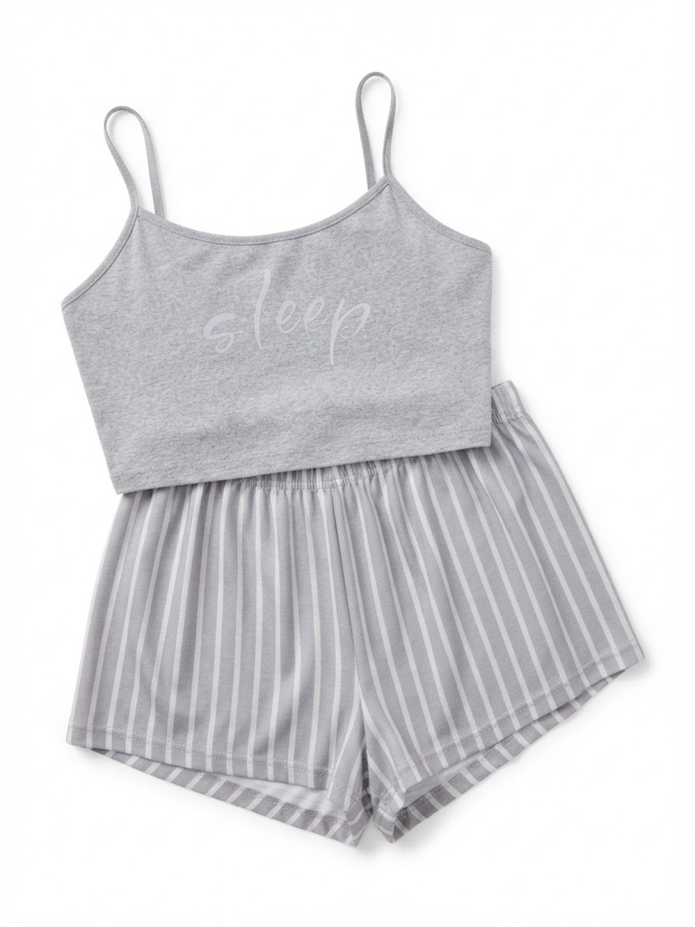 Cozy Gray Cami & Striped Shorts Pajama Set